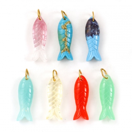 Umweltfreundliche PVD-Vakuumbeschichtung 304 Edelstahl & Harz Ozean Schmuck Anhänger 18K Echtgold plattiert Fisch 3D 3.5cm x 1cm