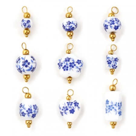 Picture of Eco-friendly 304 Stainless Steel & Ceramic Charms 18K Gold Plated Geometric Floral Print