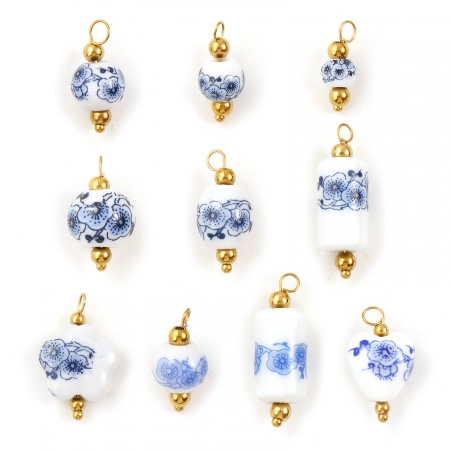 Picture of Eco-friendly 304 Stainless Steel & Ceramic Charms 18K Gold Plated Geometric Plum Flower