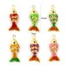 Bild von Messing Ozean Schmuck Charms 18K Vergoldet Emaille Fisch 3D Beweglich Schwarz Kubischer Zirkon 22mm x 9mm