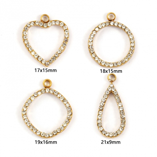 Immagine di 2 Pz Placcatura Sottovuoto PVD Ecologica 304 Acciaio Inossidabile Geometrico Ciondoli Placcato Oro 18K Filigrana Trasparente Cubic Zirconiae