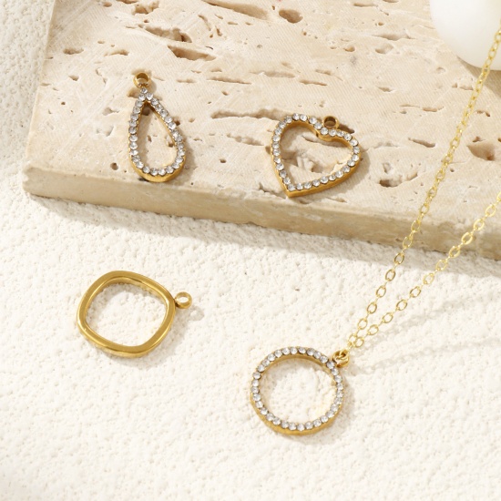 Immagine di 2 Pz Placcatura Sottovuoto PVD Ecologica 304 Acciaio Inossidabile Geometrico Ciondoli Placcato Oro 18K Filigrana Trasparente Cubic Zirconiae