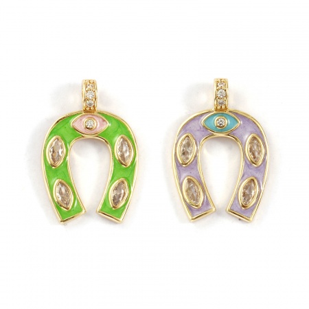 1 Pièce Breloques Cowboy de l'Ouest Respectueux de la Nature en Laiton Plaqué Or Véritable 18K Émail Empreintes de Cheval Micro Pave à Zircone Cubique Clair 26mm x 18mm