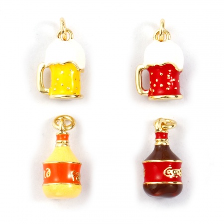 Eco-friendly Brass Charms 18K Real Gold Plated Enamel Fizzy Soft Drinks Cup 3D