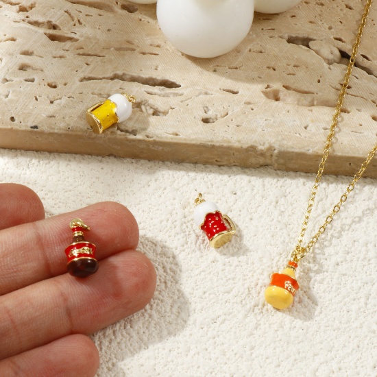 Immagine di Eco-friendly Brass Charms 18K Real Gold Plated Enamel Fizzy Soft Drinks Cup 3D