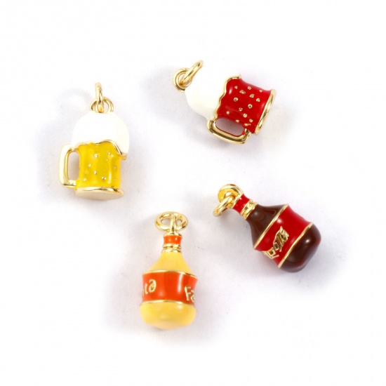 Immagine di Eco-friendly Brass Charms 18K Real Gold Plated Enamel Fizzy Soft Drinks Cup 3D