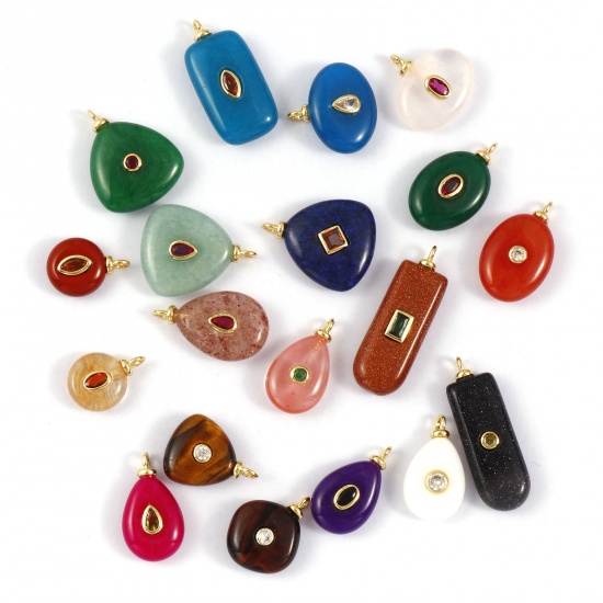 Picture of Eco-friendly Brass & Cubic Zirconia & Gemstone Geometric Charms 18K Real Gold Plated