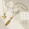 Picture of 18K Real Gold Plated Paperclip Link Chain Leaf Pendant Charm Necklace, 304 Stainless Steel 45cm(17.7"), For Women, Casual Natural Pastoral Gift, Eco-friendly PVD Vacuum Plating