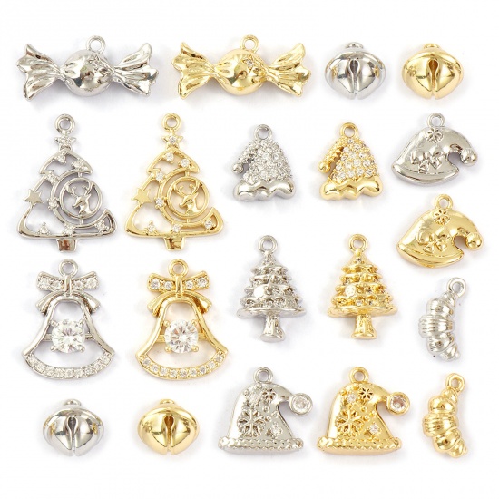 Immagine di Brass Christmas Charms Multicolor Clear Cubic Zirconia