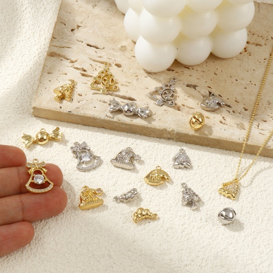 Immagine di Brass Christmas Charms Multicolor Clear Cubic Zirconia