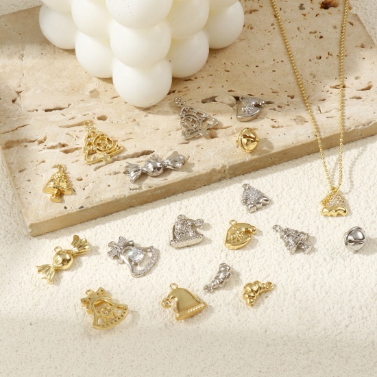 Immagine di Brass Christmas Charms Multicolor Clear Cubic Zirconia