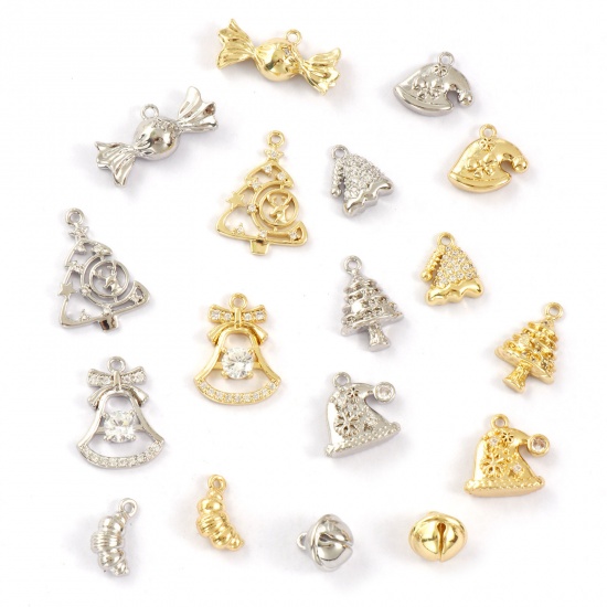 Immagine di Brass Christmas Charms Multicolor Clear Cubic Zirconia