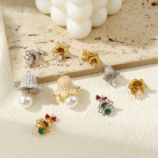 Изображение Brass & Cubic Zirconia 3D Charms Multicolor Christmas Jingle Bell Imitation Pearl