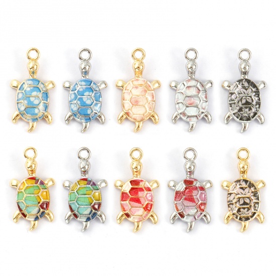 Bild von 2 PCs Eco-friendly Brass Ocean Jewelry Charms Real Gold Plated Tortoise Animal Printed 24mm x 13mm