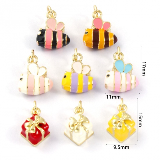 2 PCs Eco-friendly Brass Charms 18K Real Gold Plated Enamel 3D の画像