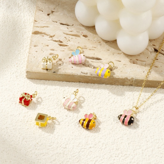 2 PCs Eco-friendly Brass Charms 18K Real Gold Plated Enamel 3D の画像