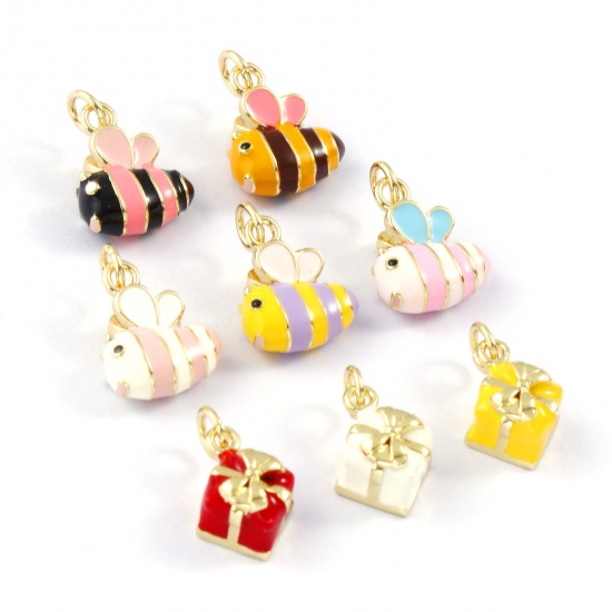 2 PCs Eco-friendly Brass Charms 18K Real Gold Plated Enamel 3D の画像