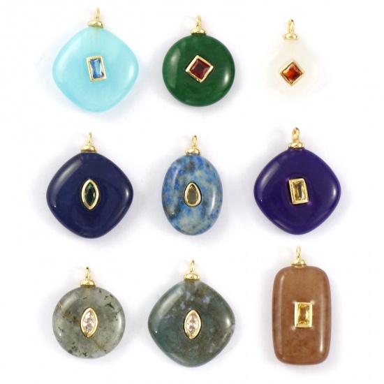 1 Piece Eco-friendly Brass & Cubic Zirconia & Gemstone Geometric Charms 18K Real Gold Plated Geometric の画像