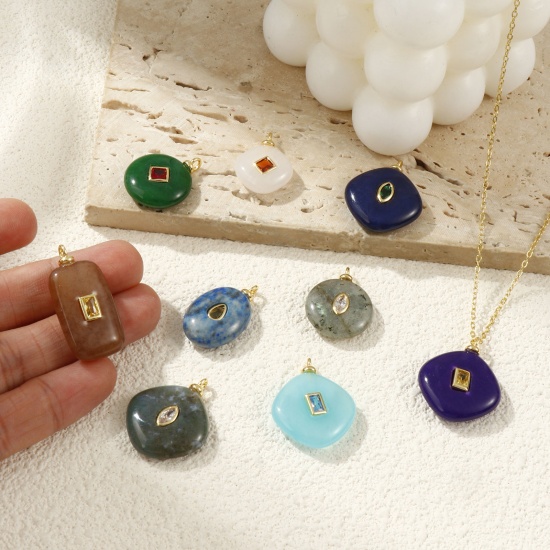 1 Piece Eco-friendly Brass & Cubic Zirconia & Gemstone Geometric Charms 18K Real Gold Plated Geometric の画像