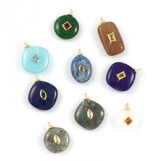 1 Piece Eco-friendly Brass & Cubic Zirconia & Gemstone Geometric Charms 18K Real Gold Plated Geometric の画像
