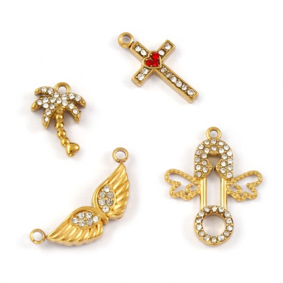 Image de 2 PCs Eco-friendly PVD Vacuum Plating 304 Stainless Steel & Rhinestone Charms 18K Gold Plated