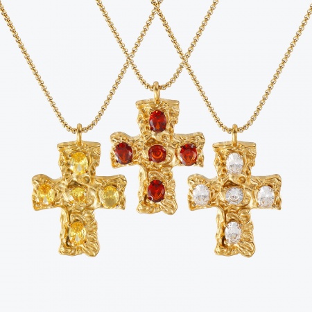 18Kゴールドメッキ ボックスチェーン クロス十字架 ペンダントネックレス、 304ステンレス&ジルコン 45cm + 5cm、 女性のため、 宗教 レトロ ビンテージ プレゼント、 エコフレンドリー PVD真空メッキ、 1 本 18Kゴールドメッキ ボックスチェーン クロス十字架 ペンダントネックレス、 304ステンレス&ジルコン 45cm + 5cm、 女性のため、 宗教 レトロ ビンテージ プレゼント、 エコフレンドリー PVD真空メッキ、 1 本