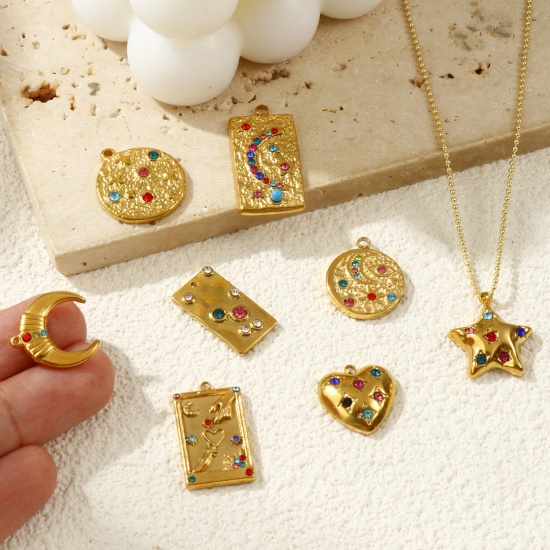 Immagine di 2 Pz Placcatura Sottovuoto PVD Ecologica 304 Acciaio Inossidabile Ciondoli 18K Vero Oro Placcato Geometrica Multicolore Strass
