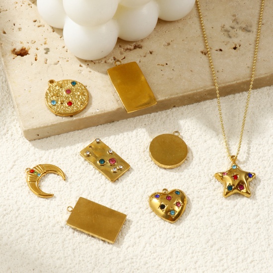 Immagine di 2 Pz Placcatura Sottovuoto PVD Ecologica 304 Acciaio Inossidabile Ciondoli 18K Vero Oro Placcato Geometrica Multicolore Strass