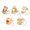 Picture of 1 Piece Eco-friendly PVD Vacuum Plating Stylish Handmade Resin Jewelry Real Flower 18K Real Gold Plated Multicolor 304 Stainless Steel Open Adjustable Geometric Rings For Women Gift