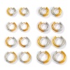 Picture of 1 Pair Eco-friendly PVD Vacuum Plating Minimalist Exquisite 18K Real Gold Plated & Silver Tone 304 Stainless Steel Two Tone Hoop Earrings For Women Gift Post/ Wire Size: 1mm(18 gauge)