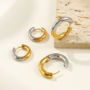 Picture of 1 Pair Eco-friendly PVD Vacuum Plating Minimalist Exquisite 18K Real Gold Plated & Silver Tone 304 Stainless Steel Two Tone Hoop Earrings For Women Gift Post/ Wire Size: 1mm(18 gauge)