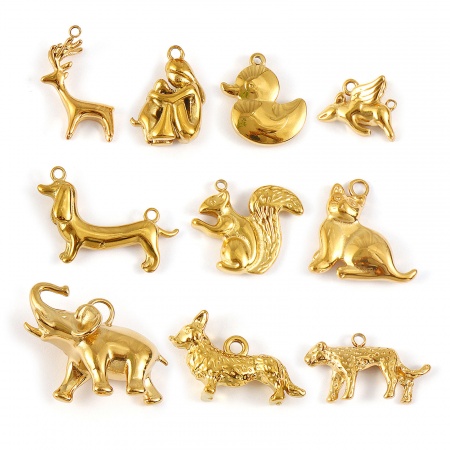 Picture of Eco-friendly PVD Vacuum Plating 304 Stainless Steel Charms 18K Real Gold Plated Animal 3D