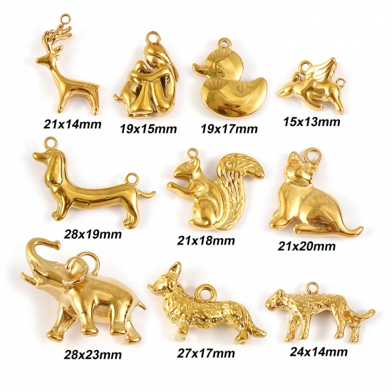 Picture of Eco-friendly PVD Vacuum Plating 304 Stainless Steel Charms 18K Real Gold Plated Animal 3D