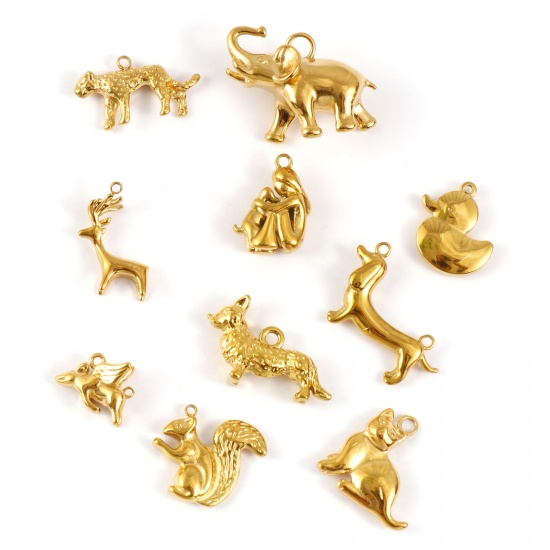 Picture of Eco-friendly PVD Vacuum Plating 304 Stainless Steel Charms 18K Real Gold Plated Animal 3D