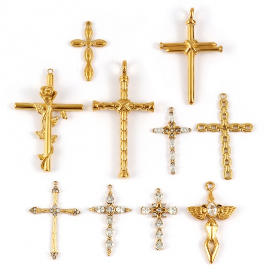 Picture of Eco-friendly PVD Vacuum Plating 304 Stainless Steel Religious Pendants 18K Real Gold Plated Cross