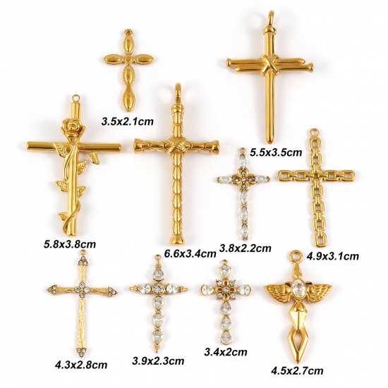 Picture of Eco-friendly PVD Vacuum Plating 304 Stainless Steel Religious Pendants 18K Real Gold Plated Cross