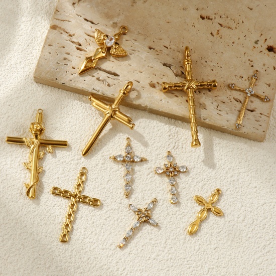 Picture of Eco-friendly PVD Vacuum Plating 304 Stainless Steel Religious Pendants 18K Real Gold Plated Cross