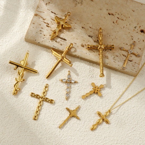 Picture of Eco-friendly PVD Vacuum Plating 304 Stainless Steel Religious Pendants 18K Real Gold Plated Cross