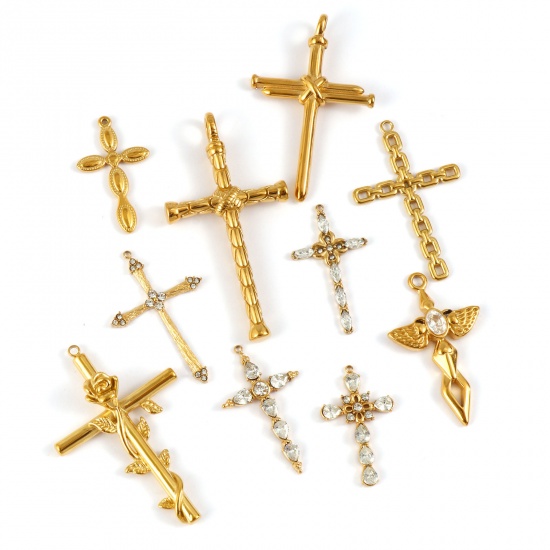 Picture of Eco-friendly PVD Vacuum Plating 304 Stainless Steel Religious Pendants 18K Real Gold Plated Cross