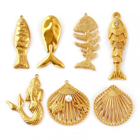 Immagine di 1 Pz Placcatura Sottovuoto PVD Ecologica 304 Acciaio Inossidabile Gioielli Oceanici Ciondoli 18K Vero Oro Placcato