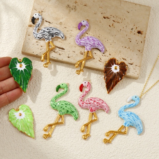 Picture of Eco-friendly PVD Vacuum Plating 304 Stainless Steel Pendants 18K Real Gold Plated Enamel Pearlized 4.4cm x 2.9cm