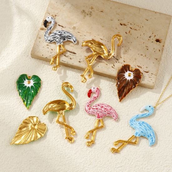 Picture of Eco-friendly PVD Vacuum Plating 304 Stainless Steel Pendants 18K Real Gold Plated Enamel Pearlized 4.4cm x 2.9cm