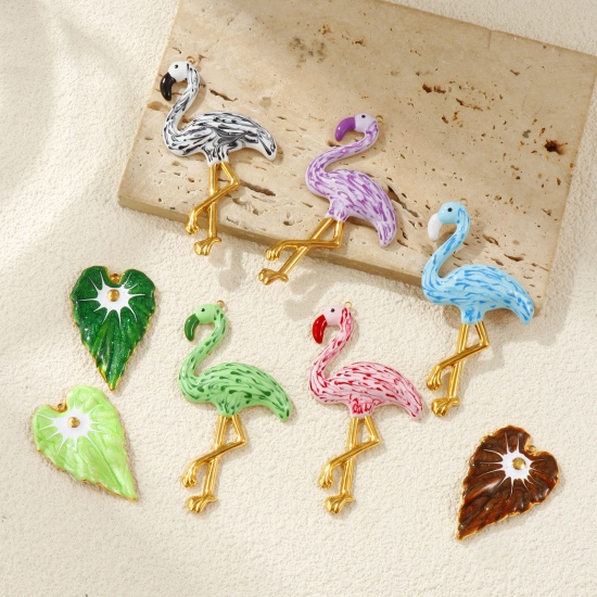 Picture of Eco-friendly PVD Vacuum Plating 304 Stainless Steel Pendants 18K Real Gold Plated Enamel Pearlized 4.4cm x 2.9cm