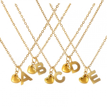 18K Real Gold Plated Link Cable Chain Heart Pendant Charm Necklace, 304 Stainless Steel 45cm(17.7") + 5cm(2"), For Women, Message " A-Z " Valentine's Day Stylish Gift, Eco-friendly PVD Vacuum Plating 18K Real Gold Plated Link Cable Chain Heart Pendant Charm Necklace, 304 Stainless Steel 45cm(17.7") + 5cm(2"), For Women, Message " A-Z " Valentine's Day Stylish Gift, Eco-friendly PVD Vacuum Plating