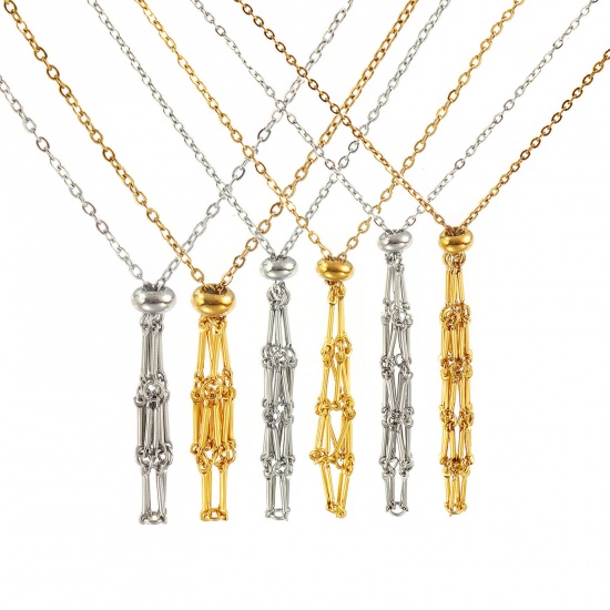 Image de Collier Cage Porte-pierre Vide en 304 Acier Inoxydable Pour Femmes, Chaîne Maille Forçat Réglable, Exquis À la Mode Cadeau, Respectueux de la Nature, 1 Pièce