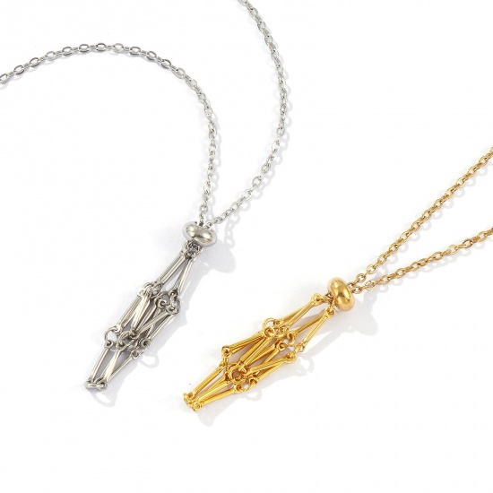 Image de Collier Cage Porte-pierre Vide en 304 Acier Inoxydable Pour Femmes, Chaîne Maille Forçat Réglable, Exquis À la Mode Cadeau, Respectueux de la Nature, 1 Pièce