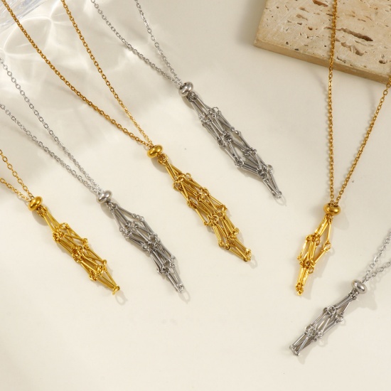 Image de Collier Cage Porte-pierre Vide en 304 Acier Inoxydable Pour Femmes, Chaîne Maille Forçat Réglable, Exquis À la Mode Cadeau, Respectueux de la Nature, 1 Pièce