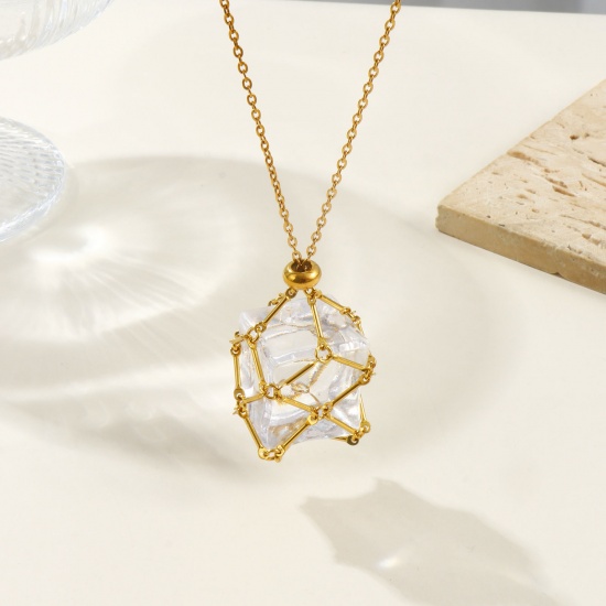 Image de Collier Cage Porte-pierre Vide en 304 Acier Inoxydable Pour Femmes, Chaîne Maille Forçat Réglable, Exquis À la Mode Cadeau, Respectueux de la Nature, 1 Pièce