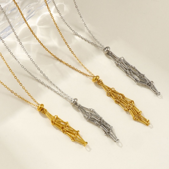 Image de Collier Cage Porte-pierre Vide en 304 Acier Inoxydable Pour Femmes, Chaîne Maille Forçat Réglable, Exquis À la Mode Cadeau, Respectueux de la Nature, 1 Pièce