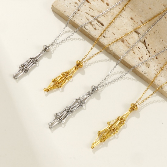 Image de Collier Cage Porte-pierre Vide en 304 Acier Inoxydable Pour Femmes, Chaîne Maille Forçat Réglable, Exquis À la Mode Cadeau, Respectueux de la Nature, 1 Pièce